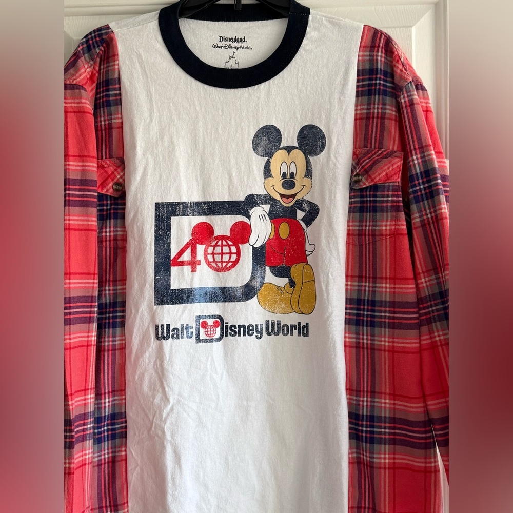 Custom Upcycled Mickey Mouse Disneyland Flannel Pullover Graphic Shirt OSFM OOAK - Picture 3 of 5
